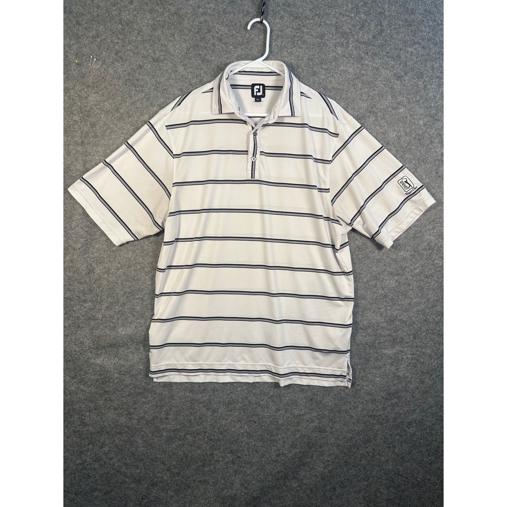 FootJoy Mens ProDry Striped Golf Polo Shirt White Grey TPC Piper Glen Large